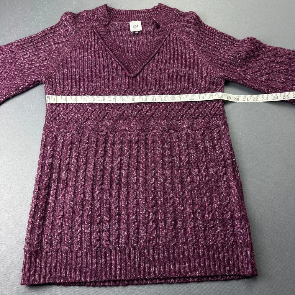 CAbi Womens Size Small Purple Ribbed Knit V Neck 3/4 Sleeve Pullover Sweater Top